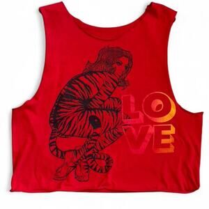 2000s Oversized Red Graphic Tank – Y2K Grunge Statement L/XL